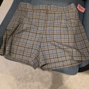 Rachel High Waist Plaid Shorts in Blue and Brown